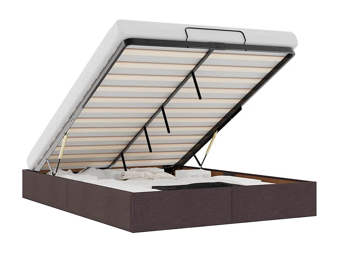 Lit double | Lit adulte | Cadre de lit ottoman marron foncé 140x200 cm tissu