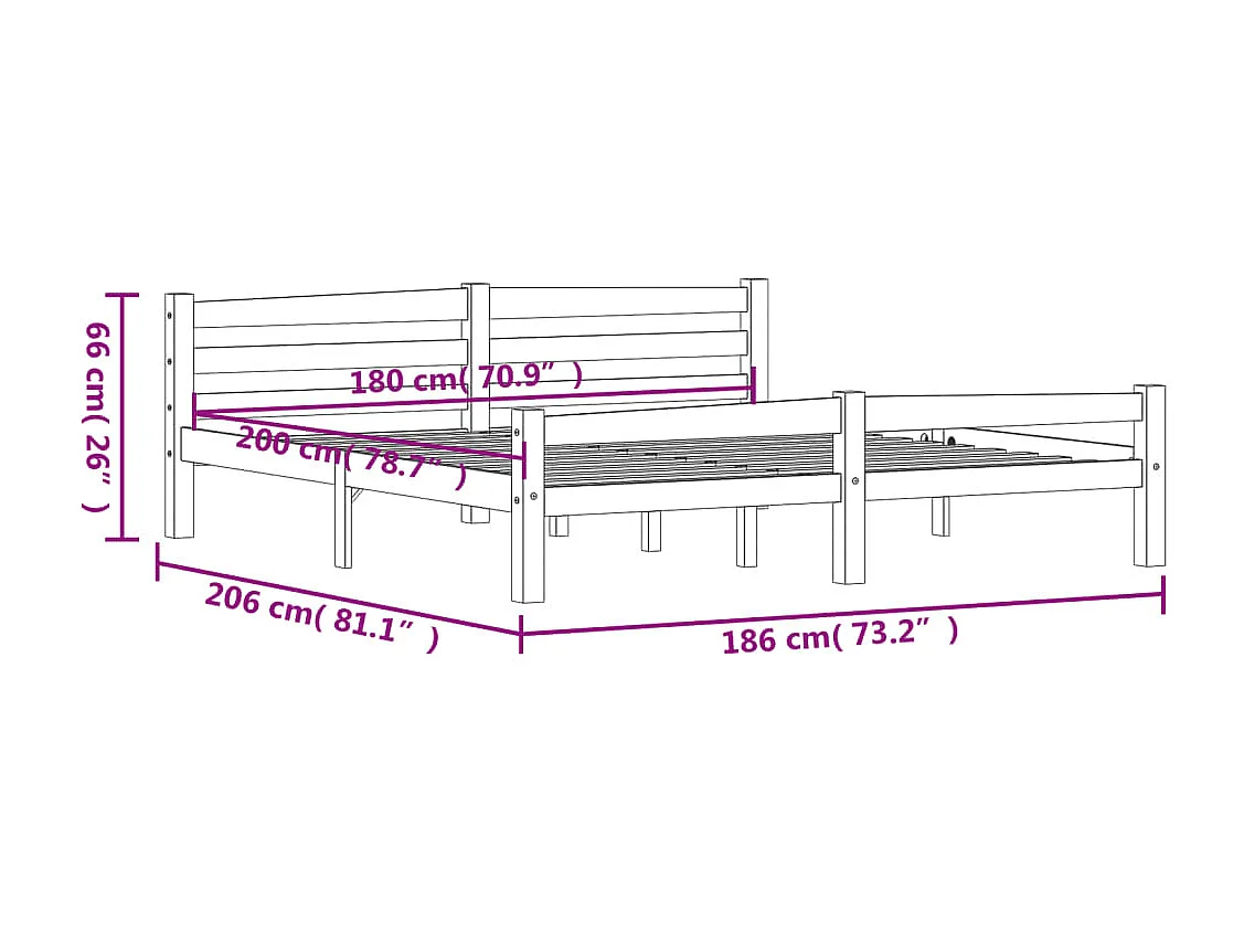 Lit double | Lit adulte | Cadre de lit bois massif de pin 180x200 cm