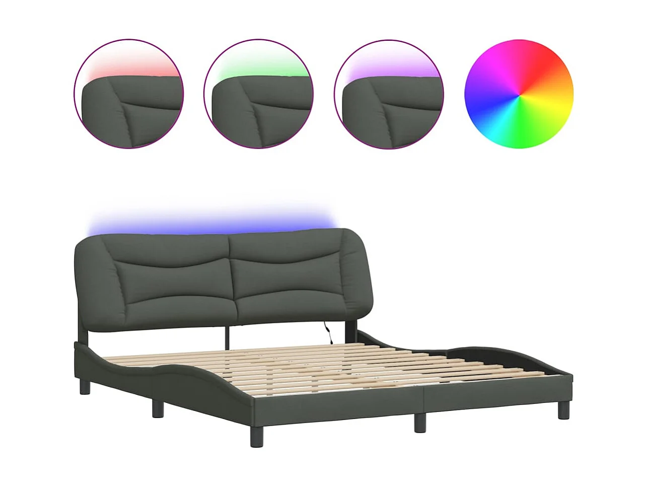 Lit double | Lit adulte | Cadre de lit avec LED gris foncé 180x200 cm tissu