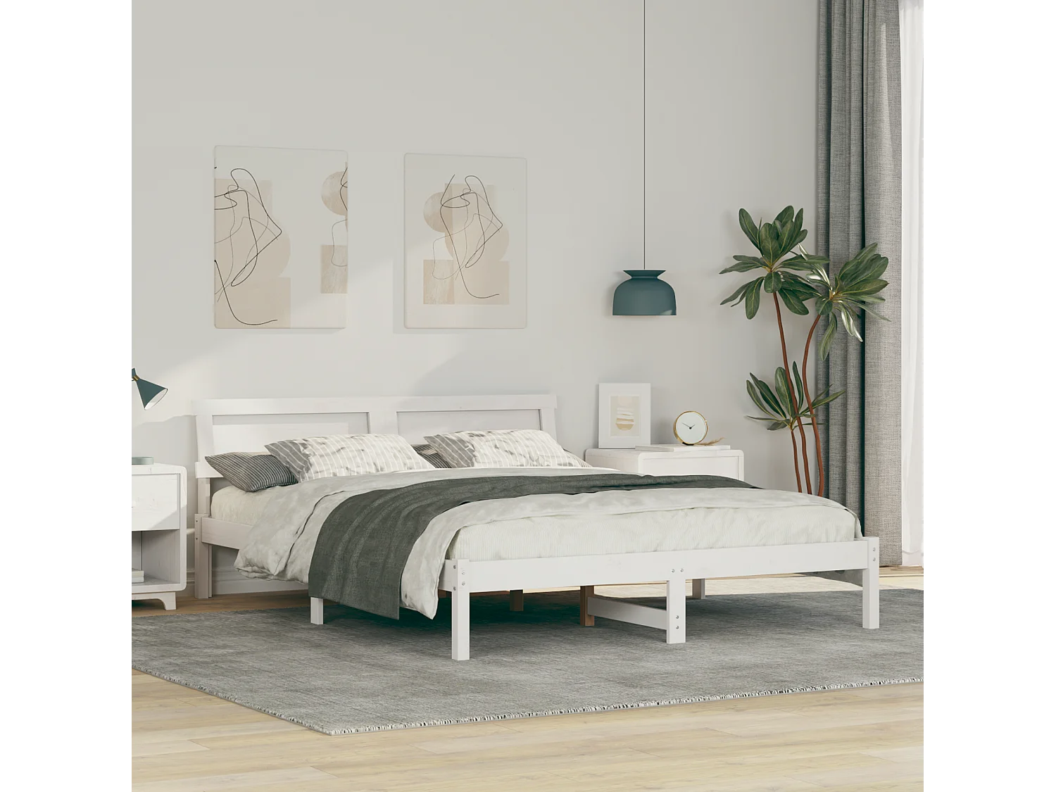 Lit double | Lit adulte | Cadre de lit Blanc 140x200 cm Bois massif en pin