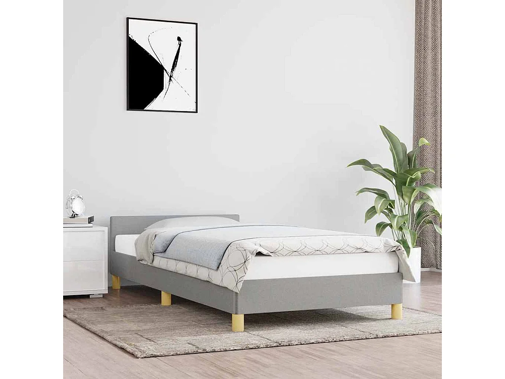 Lit simple | Lit adulte, enfant | Cadre de lit gris clair 90x200 cm tissu