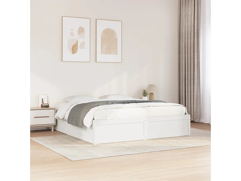 Lit double | Lit adulte | Cadre de lit blanc 200x200 cm bois massif de pin