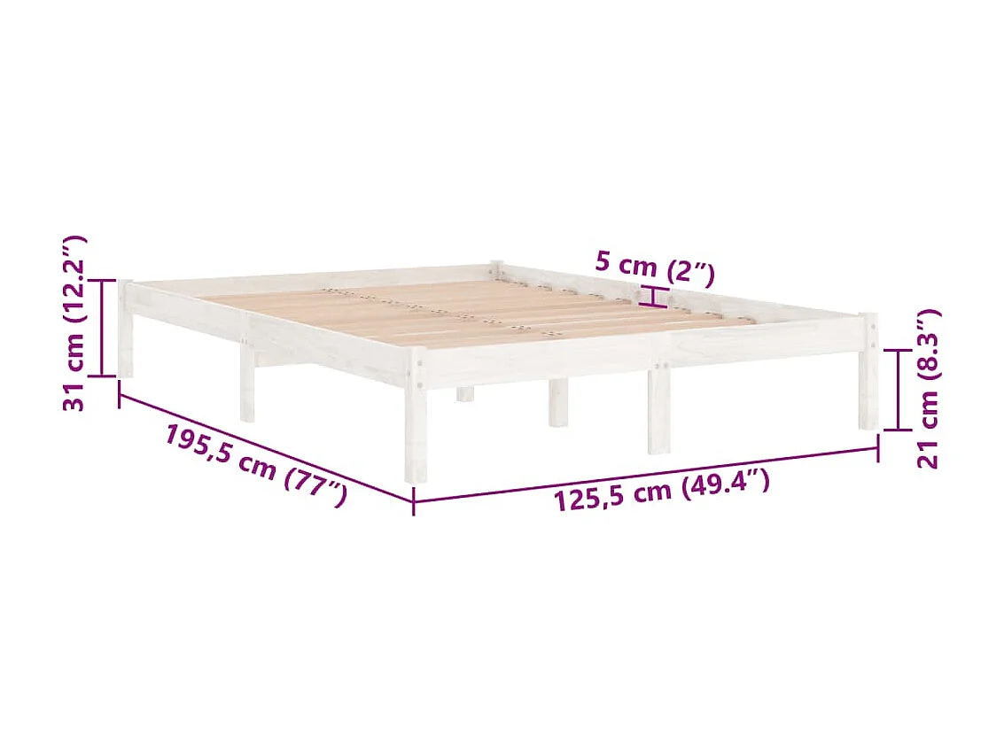 Lit simple | Lit adulte, enfant | Cadre de lit blanc bois massif 120x190 cm