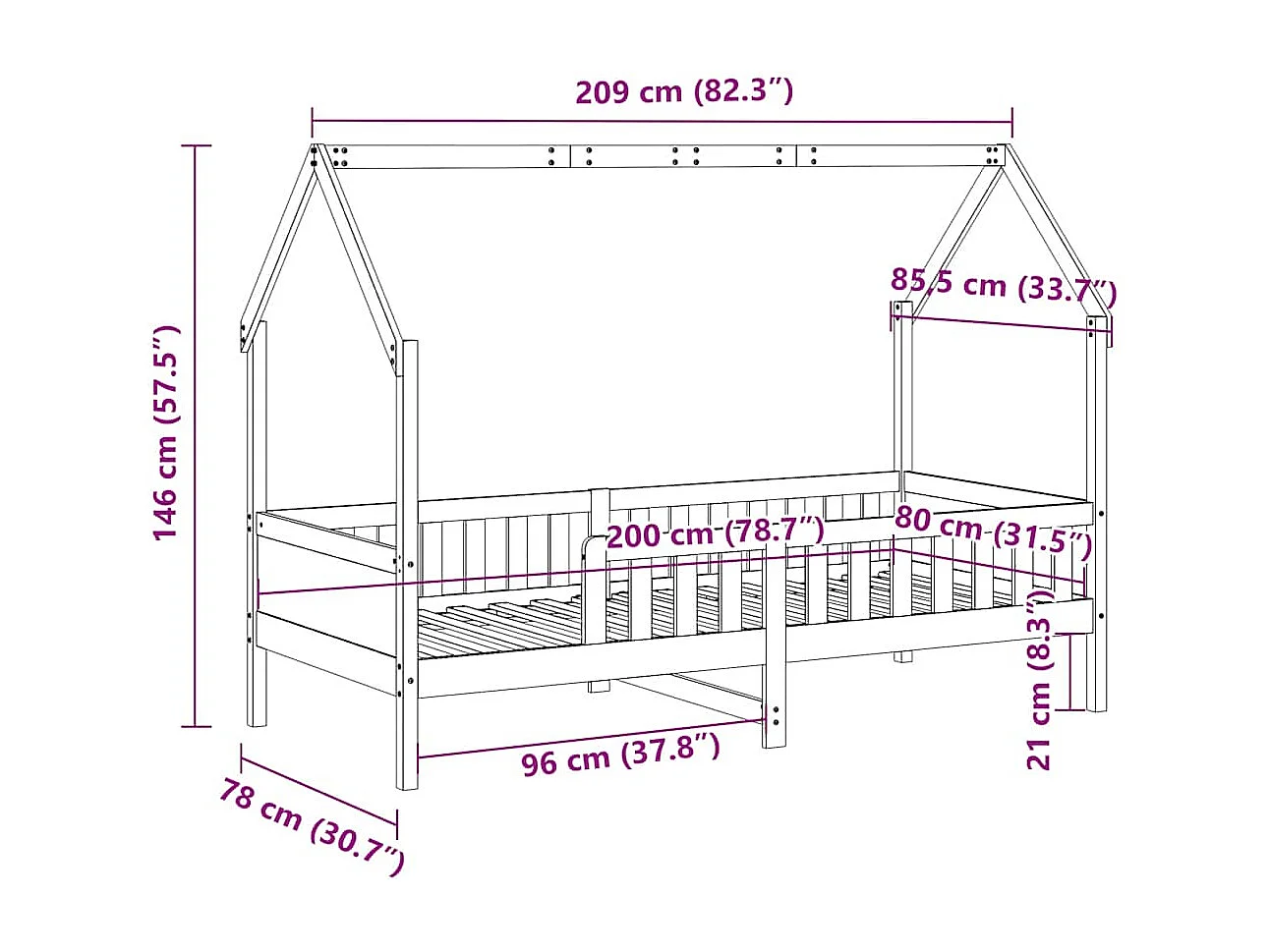 Lit simple | Lit enfant | Cadre de lit d'enfants forme de maison pin 80x200 cm