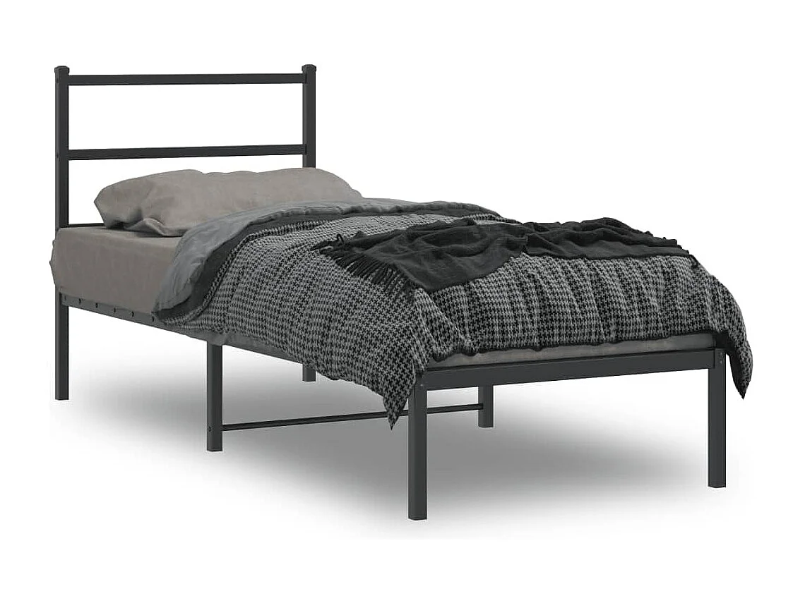 Lit simple | Lit adulte, enfant | Cadre de lit métal avec tête de lit noir 75x190 cm