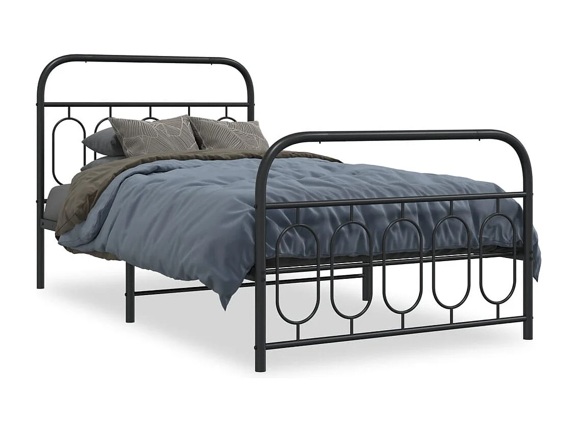 Lit simple | Lit adulte, enfant | Cadre de lit métal avec pied de lit noir 107x203cm