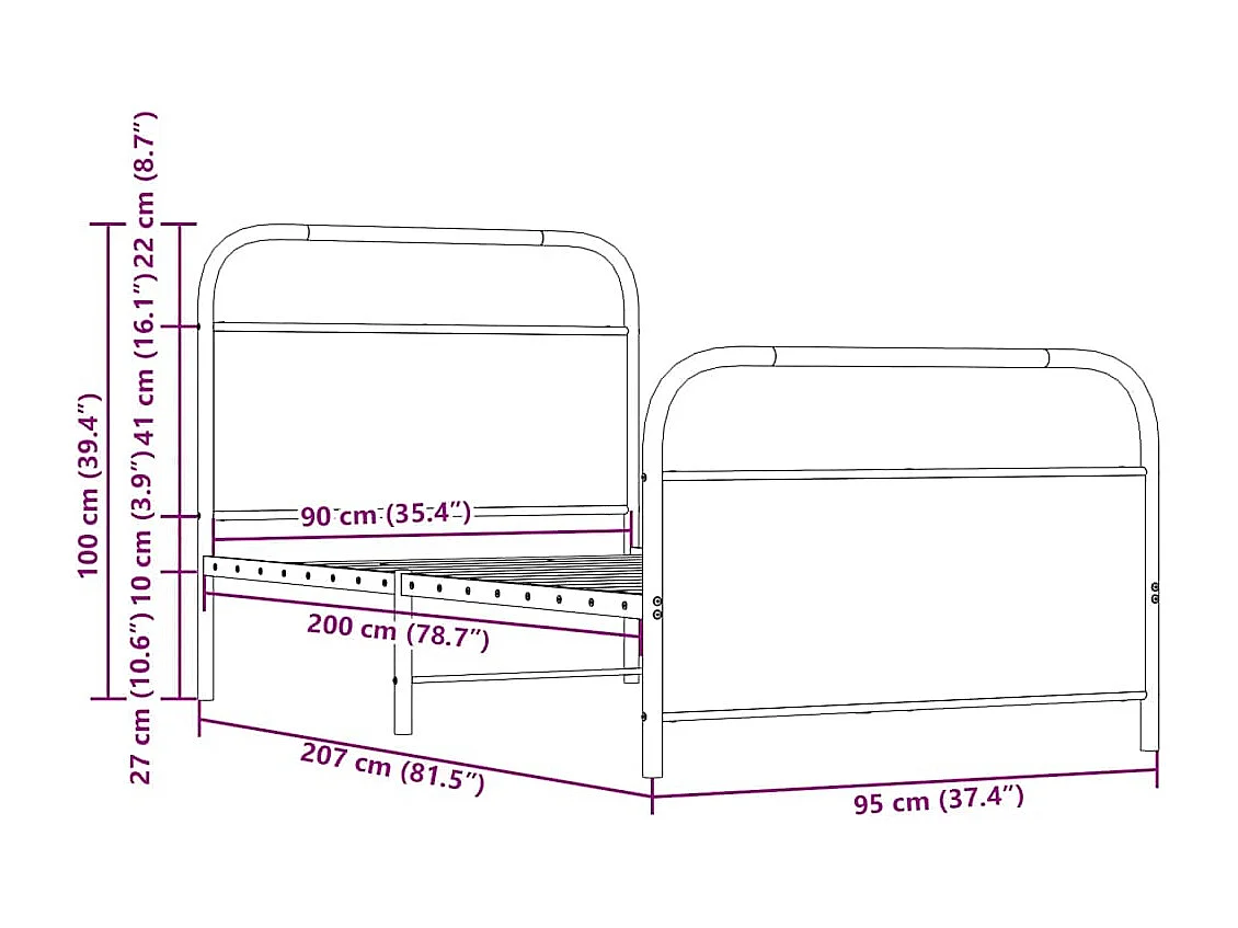 Letto per adulti | Letto singolo | Giroletto senza Materasso Rovere Sonoma 90x200 cm in Truciolato