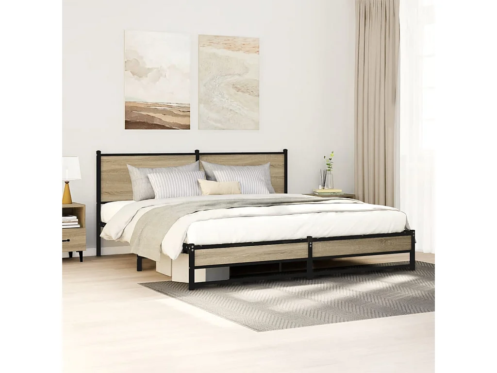 Lit double | Lit adulte | Cadre de lit en métal chêne sonoma 183x213 cm