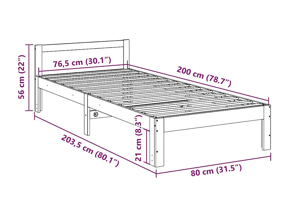 Lit simple | Lit adulte, enfant | Cadre de lit 80x200 cm bois massif de pin