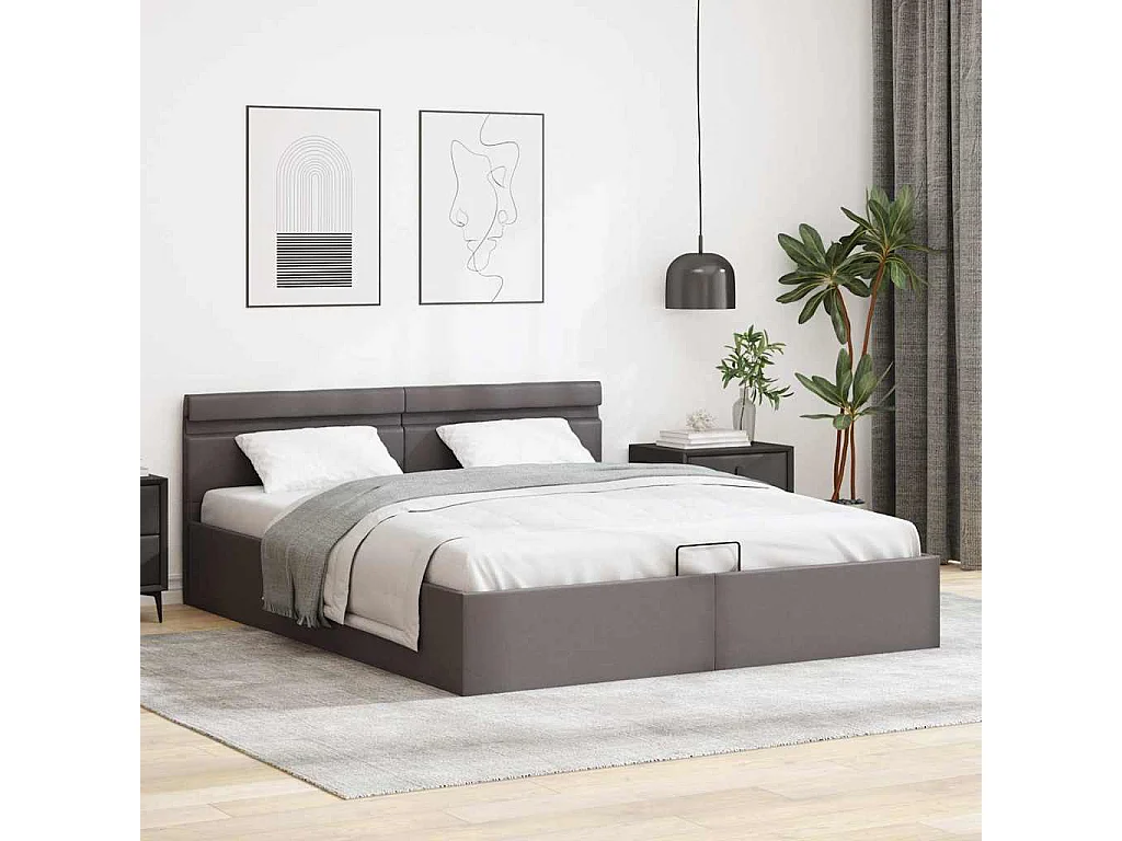 Lit double | Lit adulte | Cadre de lit à rangement avec LED gris similicuir 160x200 cm