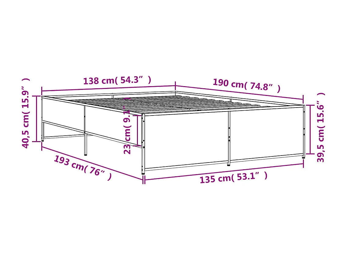 Lit double | Lit adulte | Cadre de lit chêne marron 135x190 cm