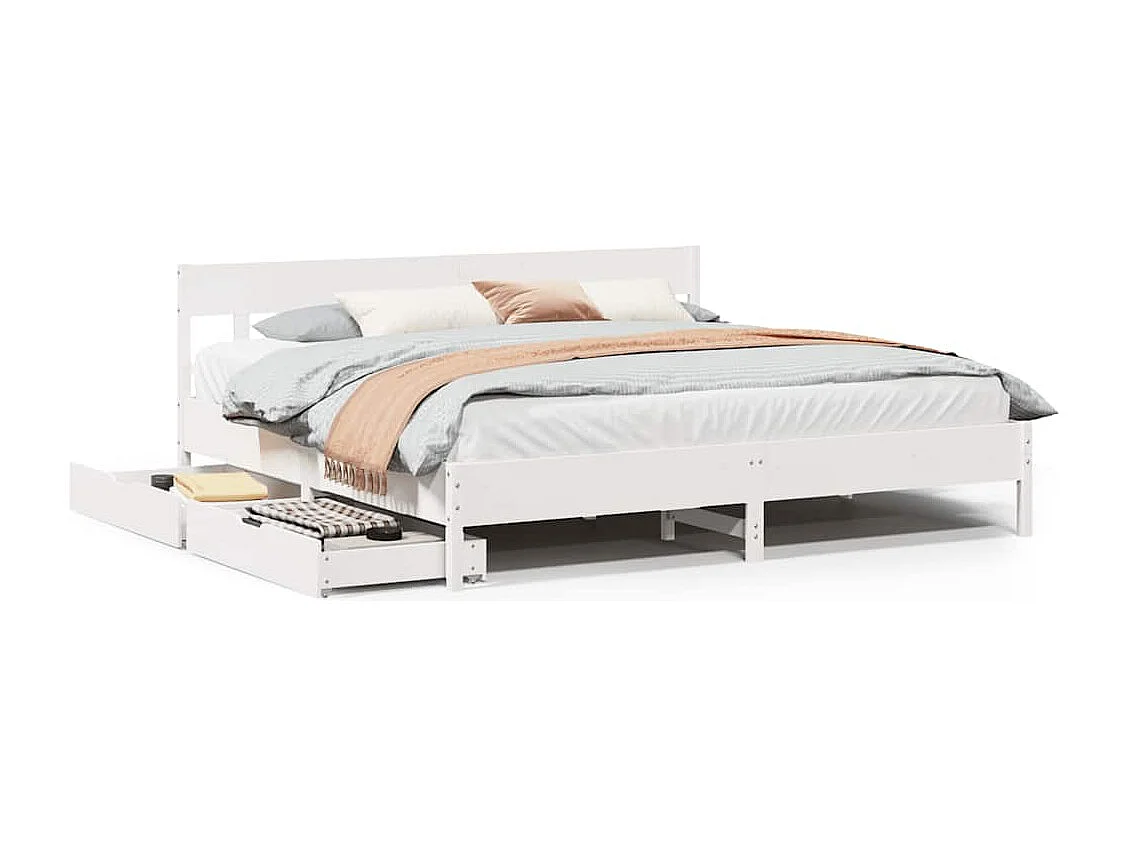Lit double | Lit adulte | Cadre de lit blanc 200x200 cm bois massif de pin