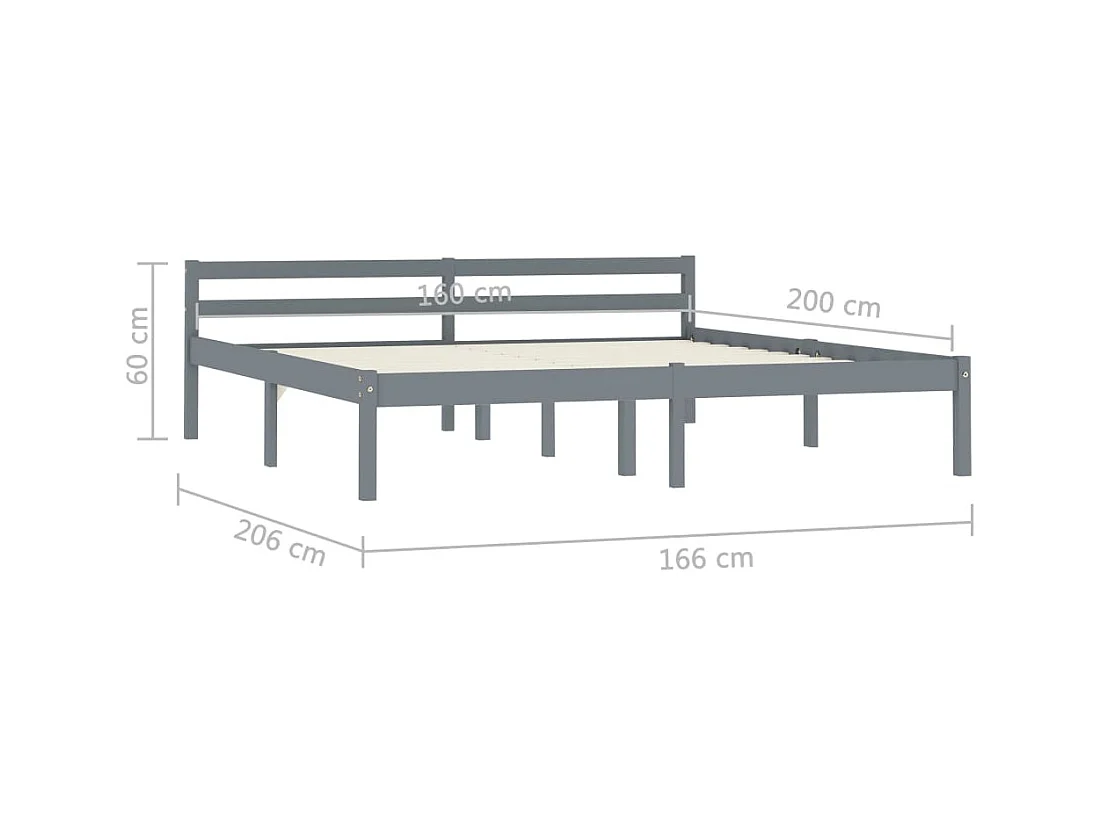 Lit double | Lit adulte | Cadre de lit gris bois massif de pin 160x200 cm