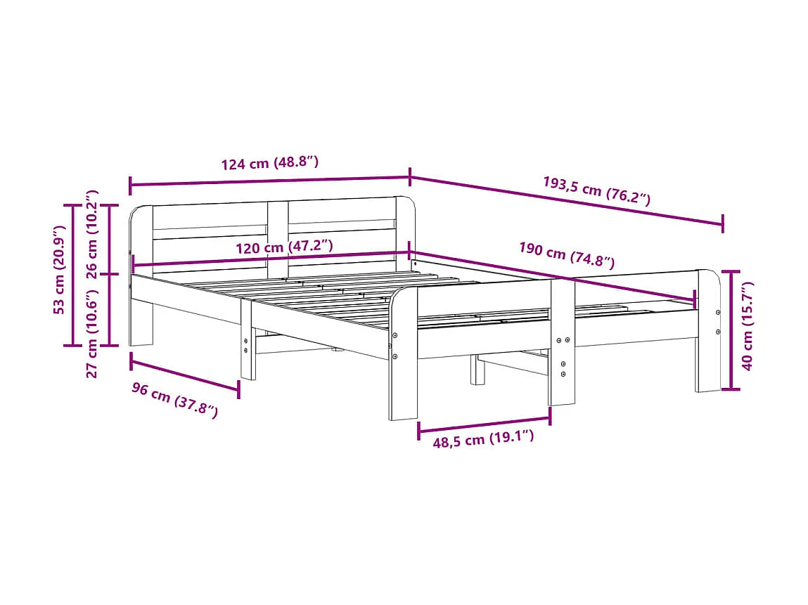 Lit simple | Lit adulte, enfant | Cadre de lit 120x190 cm bois de pin massif