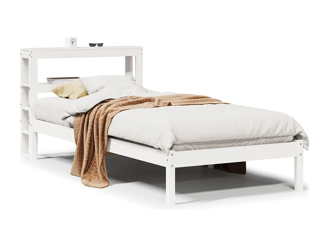Lit simple | Lit adulte, enfant | Cadre de lit blanc 75x190 cm bois de pin massif