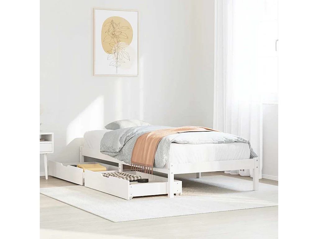 Bedframe | Eenpersoonsbed zonder matras massief grenenhout wit 90x200 cm
