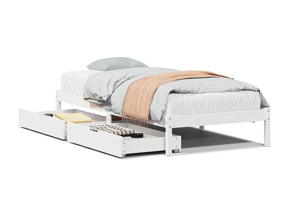 Bedframe | Eenpersoonsbed zonder matras massief grenenhout wit 90x200 cm