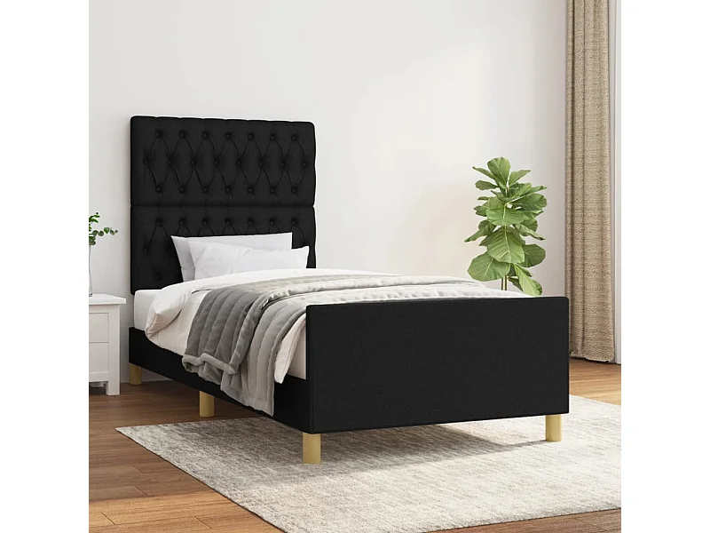 Lit simple | Lit adulte, enfant | Cadre de lit noir 100x200 cm tissu
