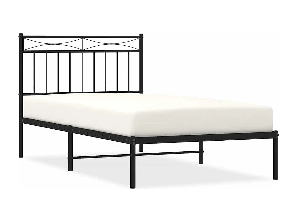 Lit simple | Lit adulte, enfant | Cadre de lit métal avec tête de lit noir 100x190cm