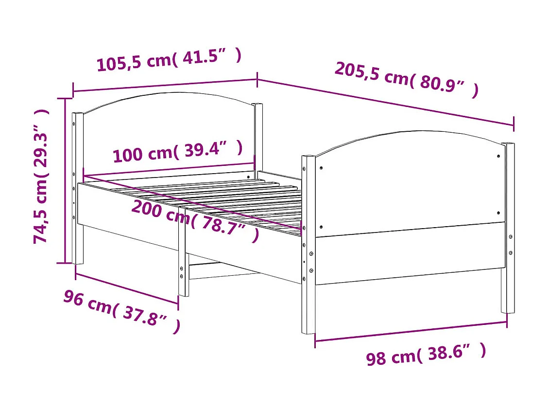 Lit simple | Lit adulte, enfant | Cadre de lit blanc 100x200 cm bois de pin massif
