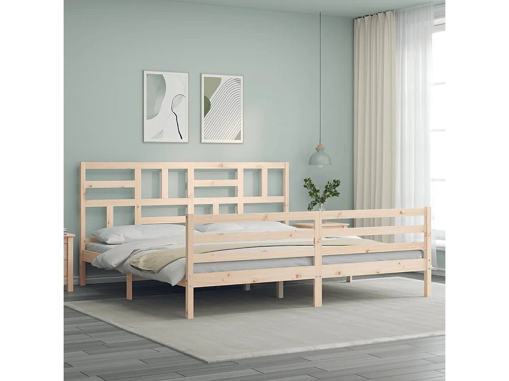 Letto per adulti | Letto matrimoniale | Giroletto con Testiera 200x200 cm in Legno Massello