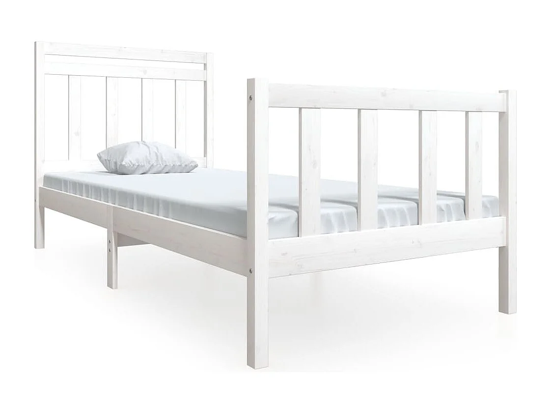 Lit simple | Lit adulte, enfant | Cadre de lit blanc bois massif 90x190 cm