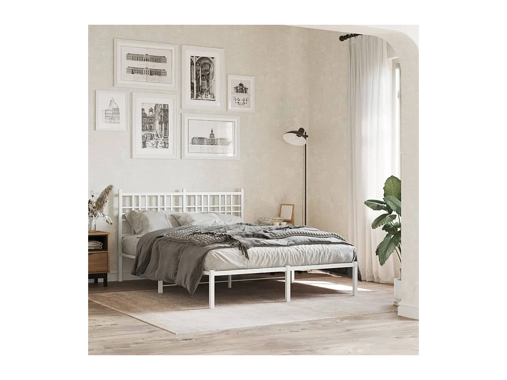 Lit double | Lit adulte | Cadre de lit métal et tête de lit blanc 140x190 cm