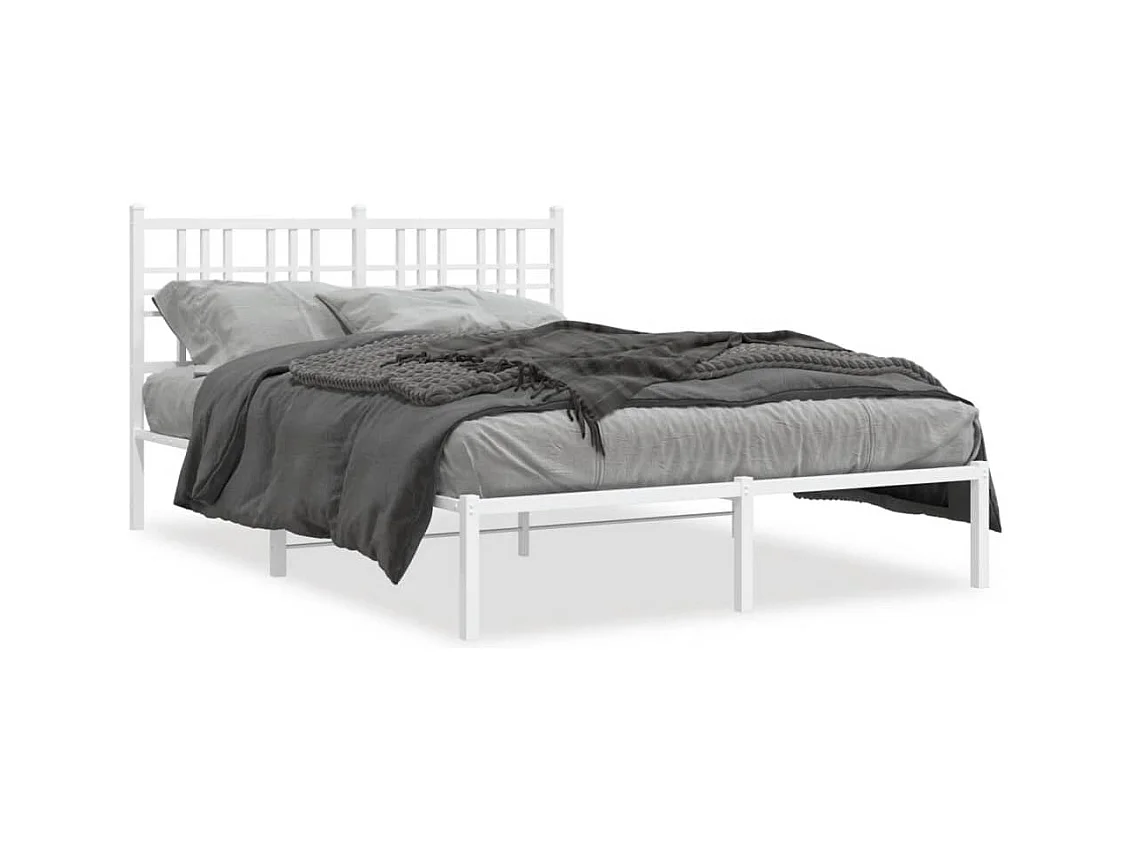 Lit double | Lit adulte | Cadre de lit métal et tête de lit blanc 140x190 cm