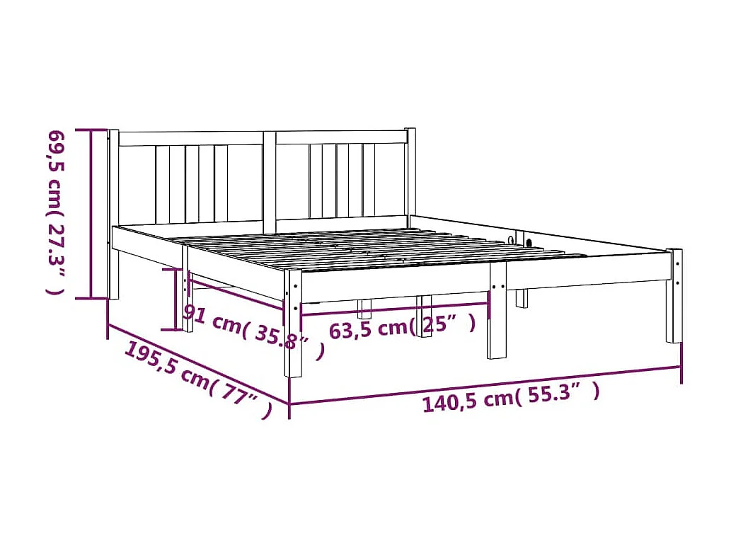 Lit double | Lit adulte | Cadre de lit bois massif 135x190 cm