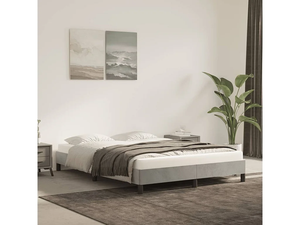 Lit double | Lit adulte | Cadre de lit gris clair 140x190 cm velours