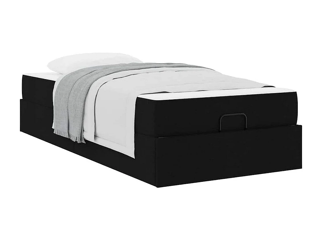 Lit simple | Lit adulte, enfant | Cadre de lit avec matelas Noir 90x200 cm tissu