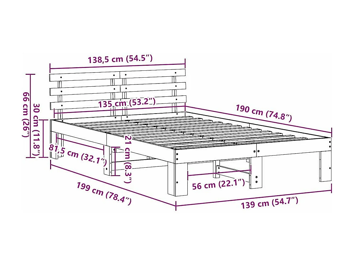 Lit double | Lit adulte | Cadre de lit Marron 135x190 cm Bois de pin massif