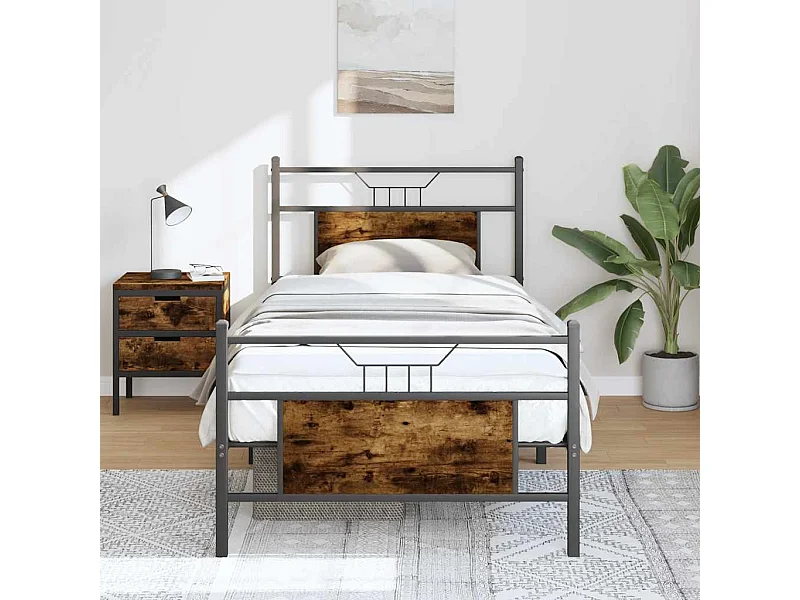 Letto per adulti | Letto singolo | Giroletto senza Materasso Rovere Fumo 90x200 cm in Truciolato