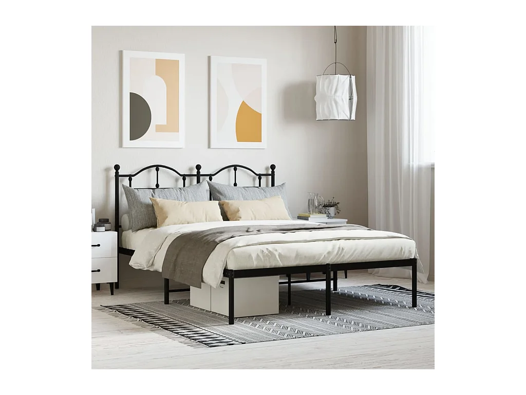 Lit double | Lit adulte | Cadre de lit métal avec tête de lit noir 140x190cm