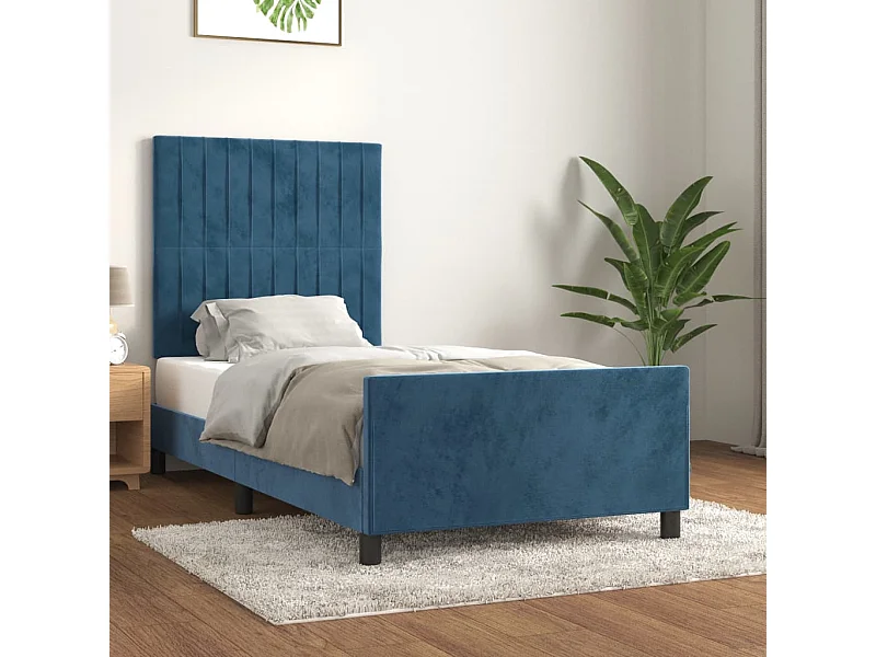 Lit simple | Lit adulte, enfant | Cadre de lit bleu foncé 100x200 cm velours