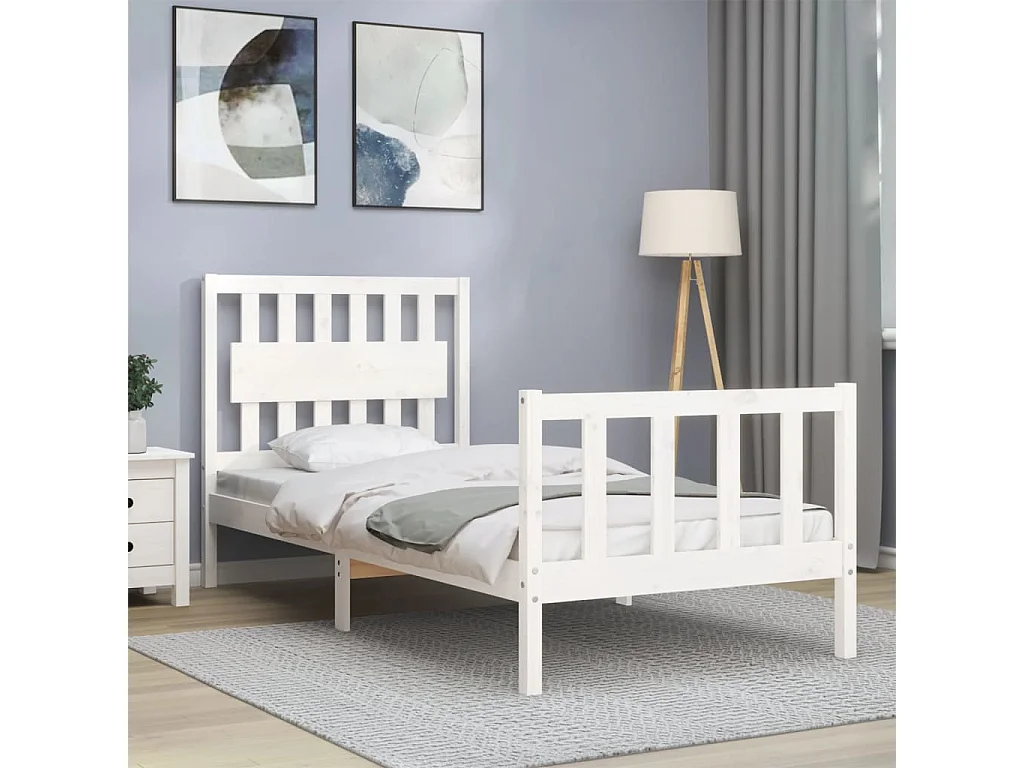 Lit simple | Lit adulte, enfant | Cadre de lit blanc 90x200 cm bois de pin massif