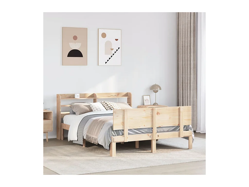 Letto per adulti | Letto matrimoniale | Giroletto con Testiera 140x190 cm in Legno Massello di Pino