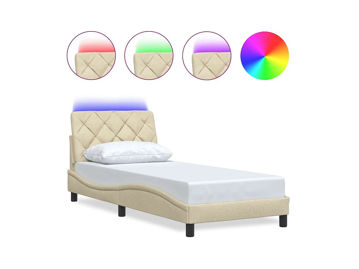 Letto per adulti | Letto singolo | Giroletto con LED senza Materasso Crema 90x200 cm in Tessuto