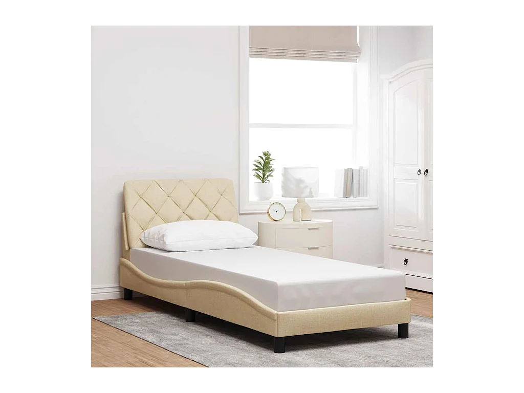 Letto per adulti | Letto singolo | Giroletto con LED senza Materasso Crema 90x200 cm in Tessuto