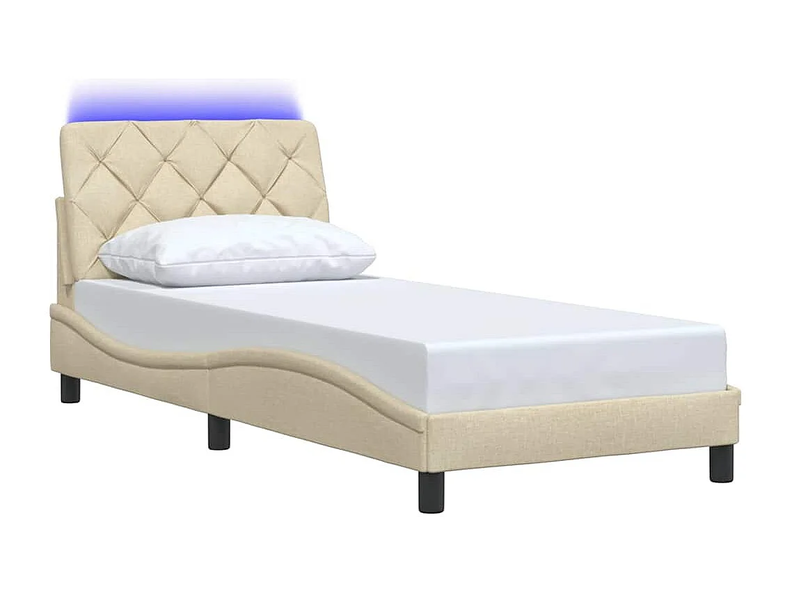 Bedframe | Eenpersoonsbed met LED zonder matras 90x200 cm stof crmekleurig