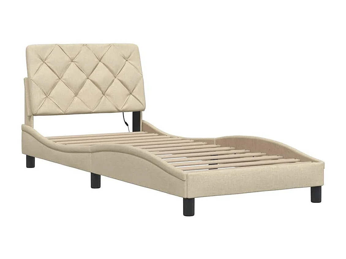 Bedframe | Eenpersoonsbed met LED zonder matras 90x200 cm stof crmekleurig