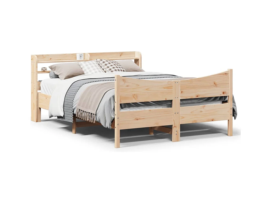 Letto per adulti | Letto matrimoniale | Giroletto con Testiera 135x190 cm in Legno Massello di Pino