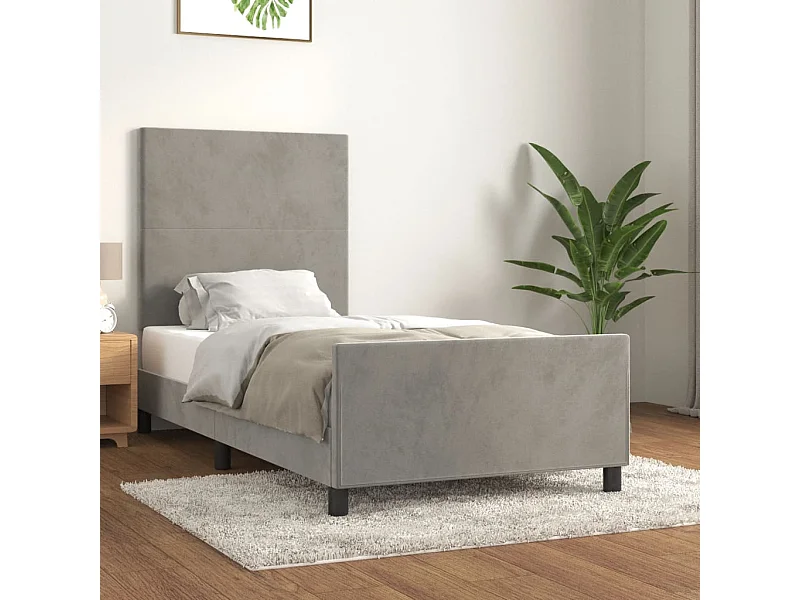 Lit simple | Lit adulte, enfant | Cadre de lit gris clair 80x200 cm velours