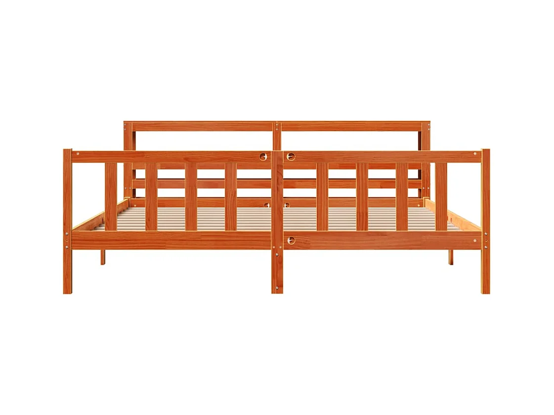 Letto per adulti | Letto matrimoniale | Giroletto con Testiera Marrone Cera 200x200 cm Massello Pino