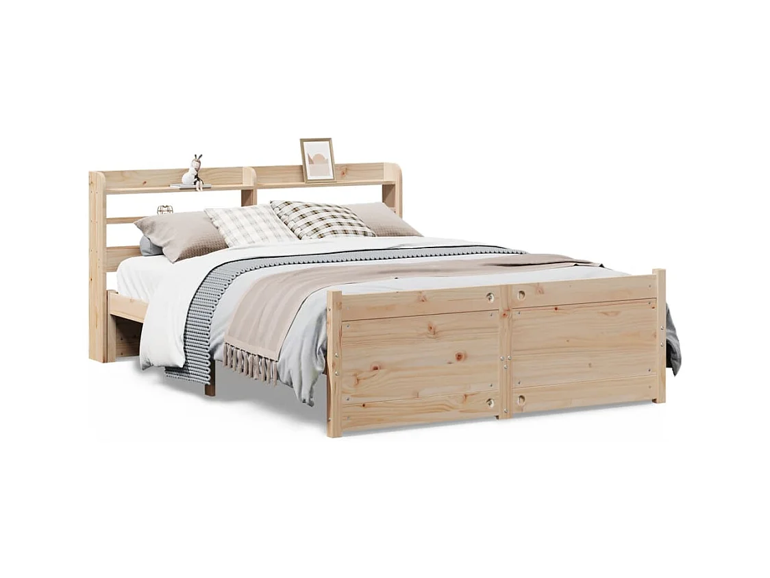 Letto per adulti | Letto matrimoniale | Giroletto con Testiera 135x190 cm in Legno Massello di Pino