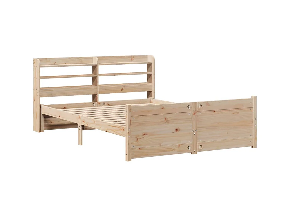 Letto per adulti | Letto matrimoniale | Giroletto con Testiera 135x190 cm in Legno Massello di Pino