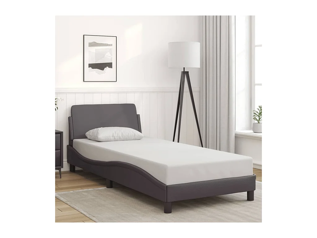 Lit simple | Lit adulte, enfant | Cadre de lit gris 90x190 cm similicuir