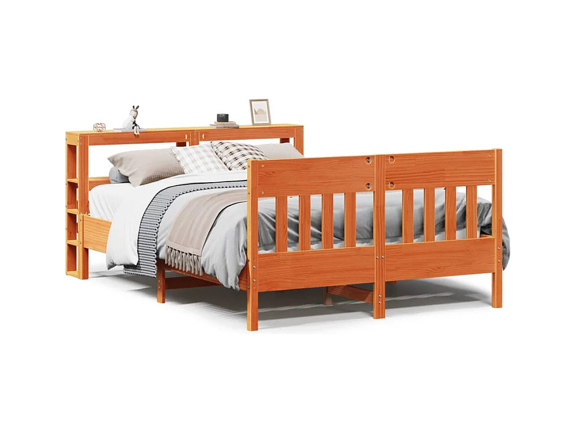 Lit double | Lit adulte | Cadre de lit cire marron 140x190cm bois pin massif