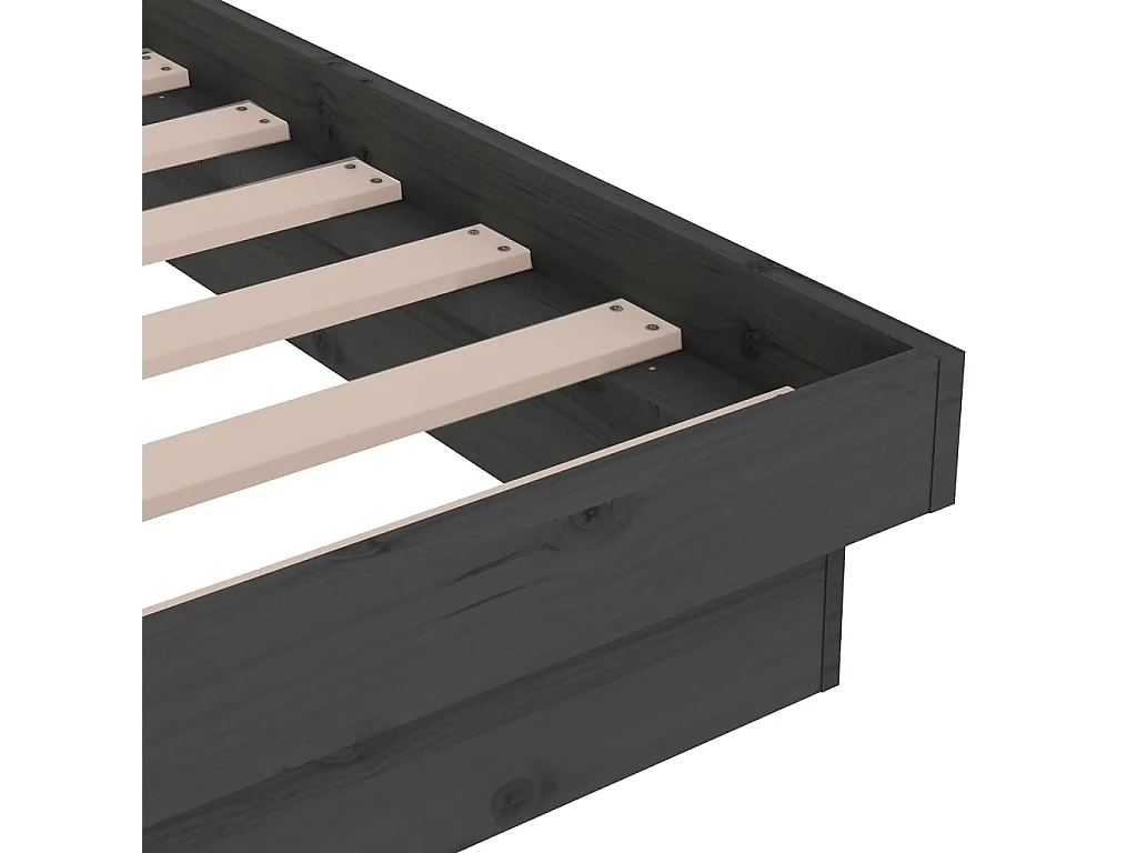 Lit double | Lit adulte | Cadre de lit gris bois massif 140x190 cm