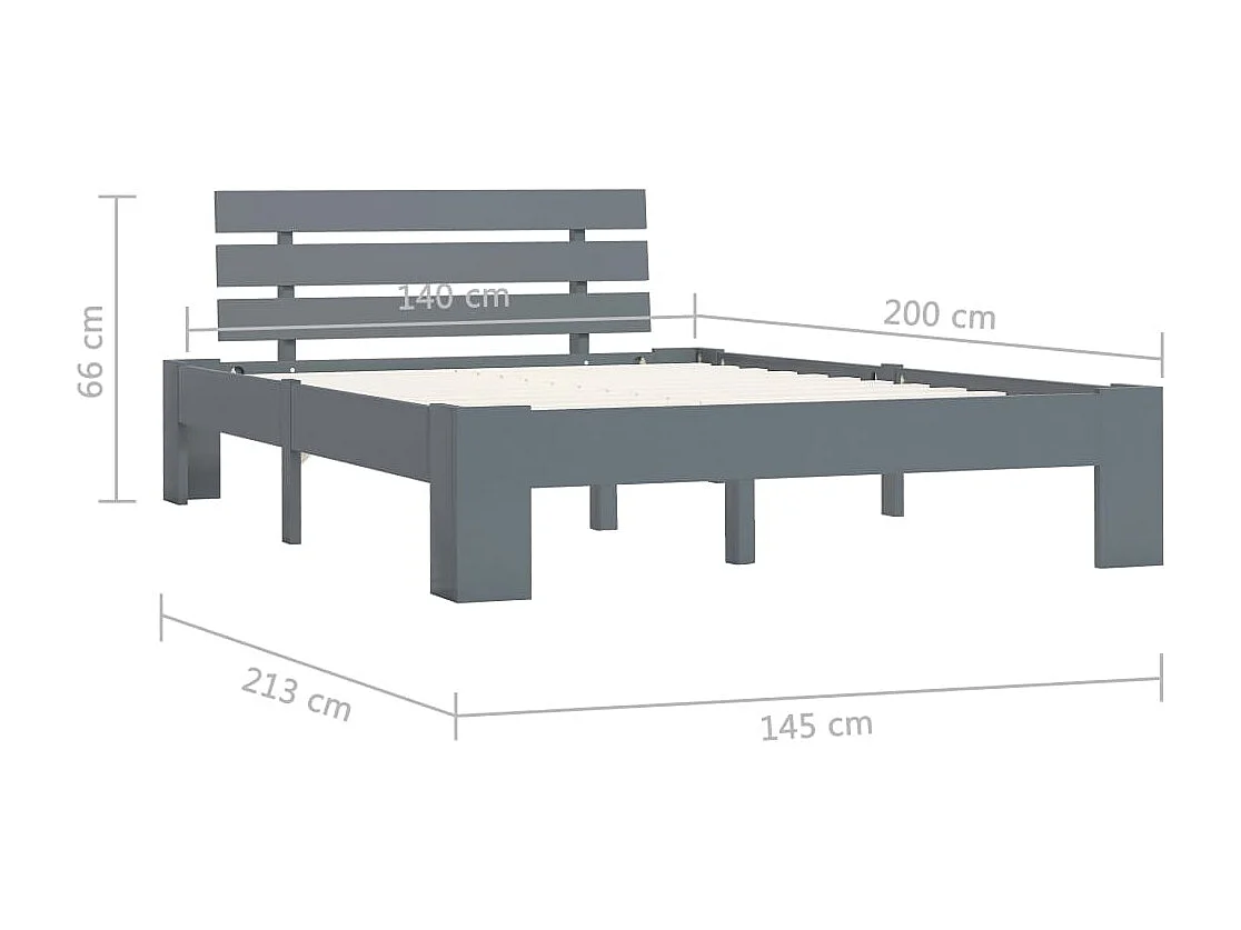 Lit double | Lit adulte | Cadre de lit gris bois massif de pin 140x200 cm